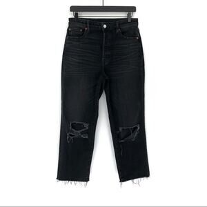 Etica Black Distressed Straight Leg Jeans